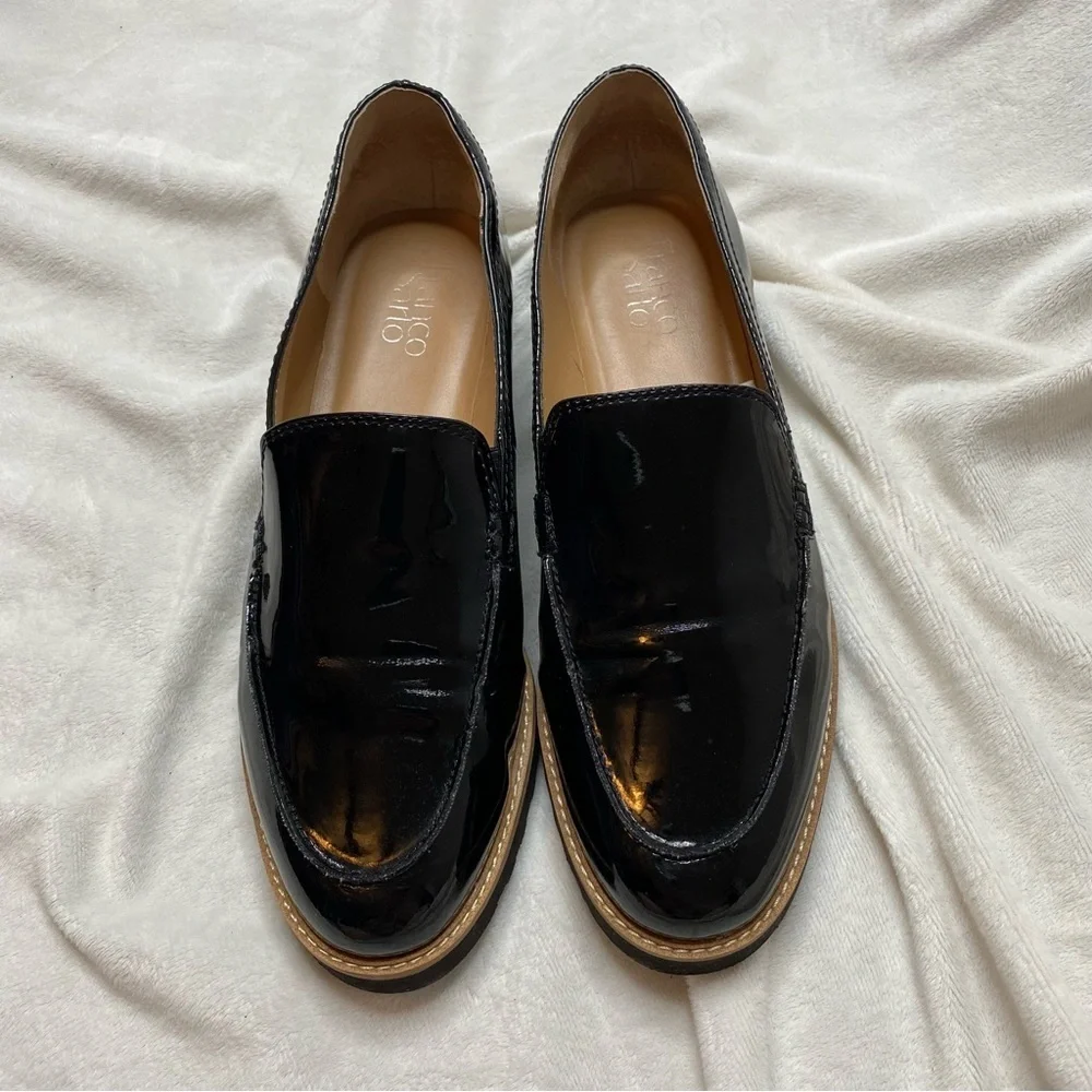 Franco Sarto Black Shiny Patent Leather Cypress Lug Sole Loafers - Picture 2 of 15